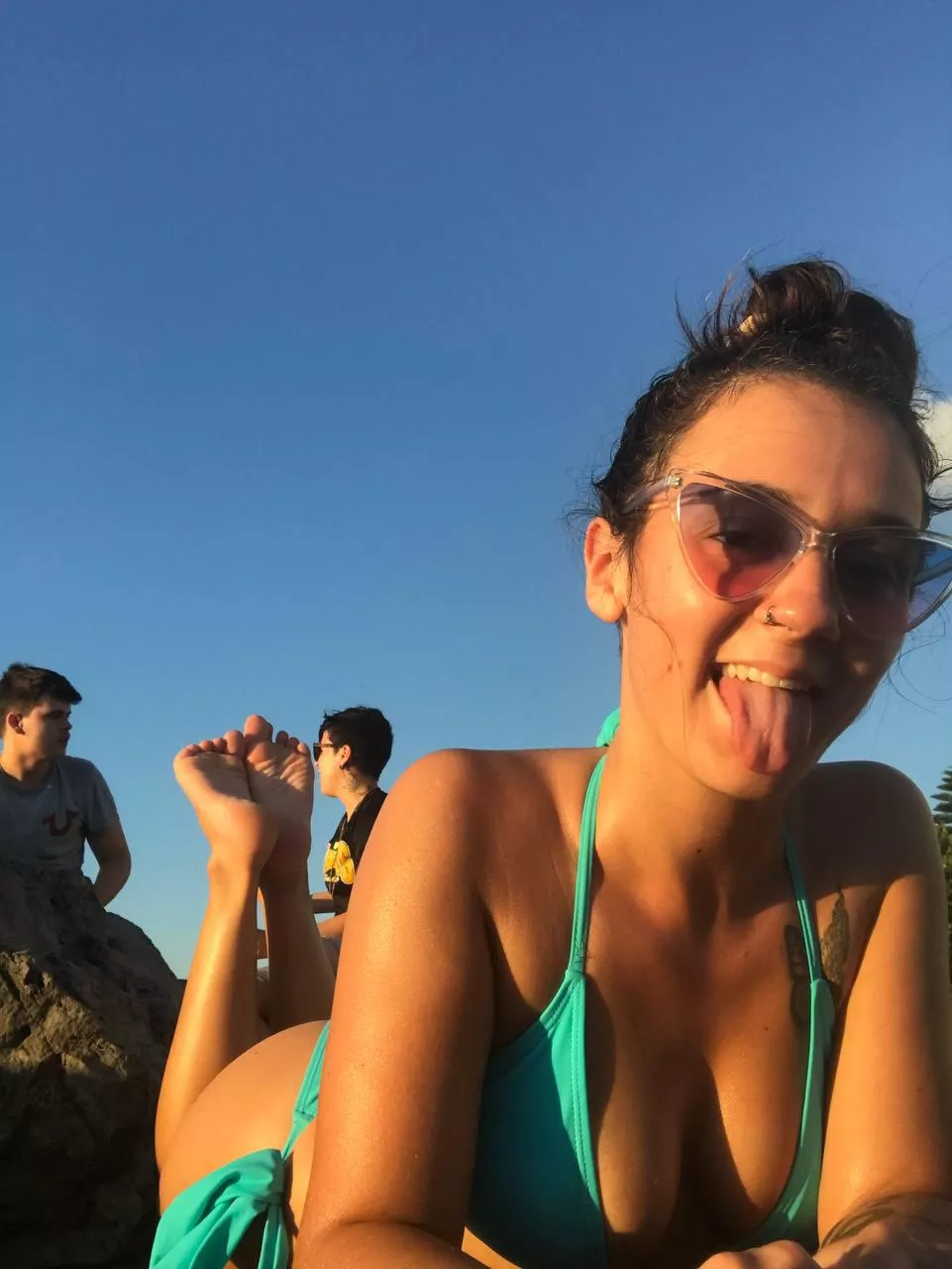 Lick my sandy, sun kissed soles 