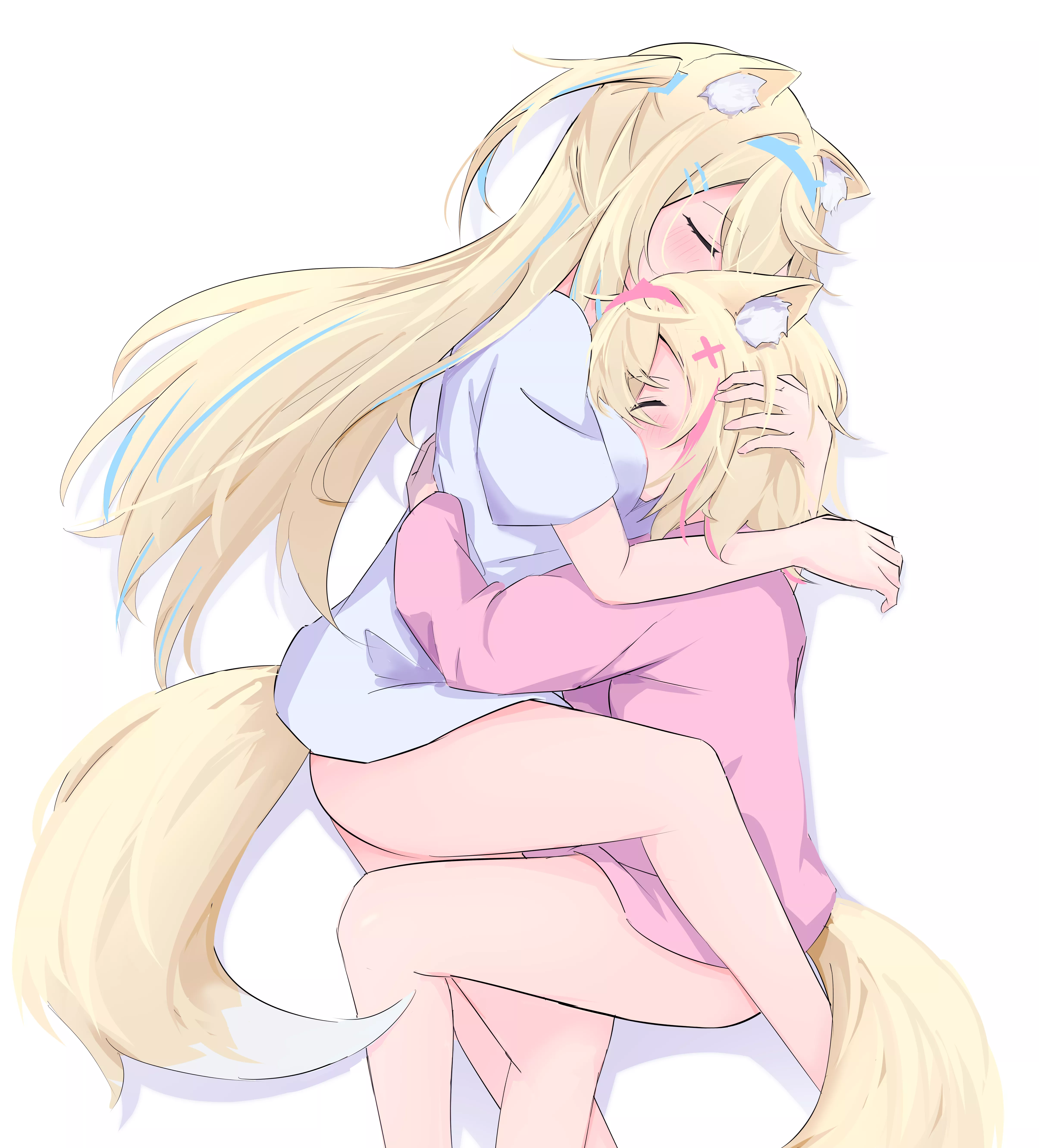 Mococo immersed in Fuwawa's pillows [Hololive]