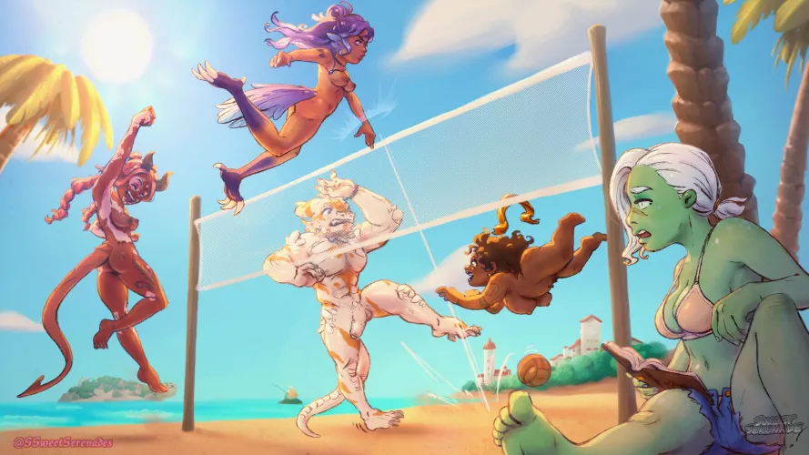 Nude volleyball with the gang! (@SweetSerenade_Art)