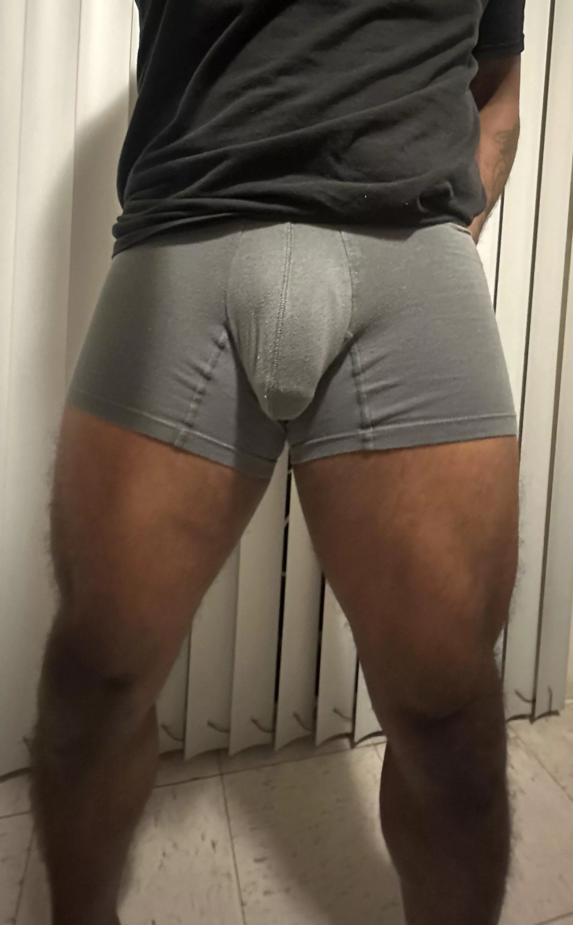 Grey boxer briefs…are tight