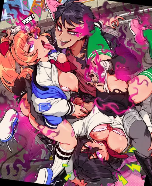 “Riki and Kunio? Those losers? Just let the magic fry those sweet dumb brains, girls. Then you’ll find I’m more than enough to replace them both.” (River City Girls | Kyoko & Misako x Yamada | Merunyaa)