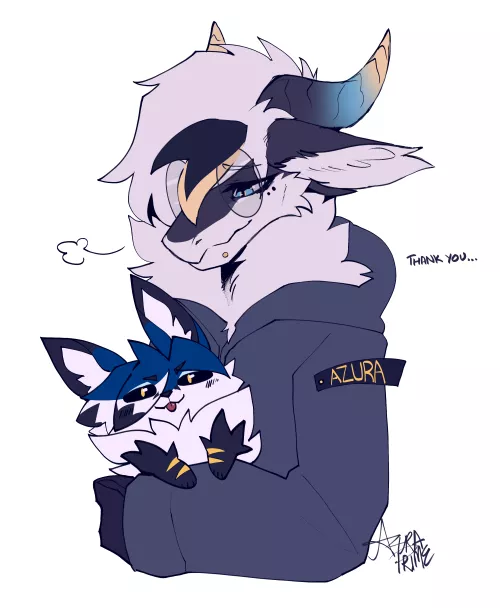 Thank you.. <3 (A gift art i made for CrownForce, hes the blue boi <3 I'm the dragon)