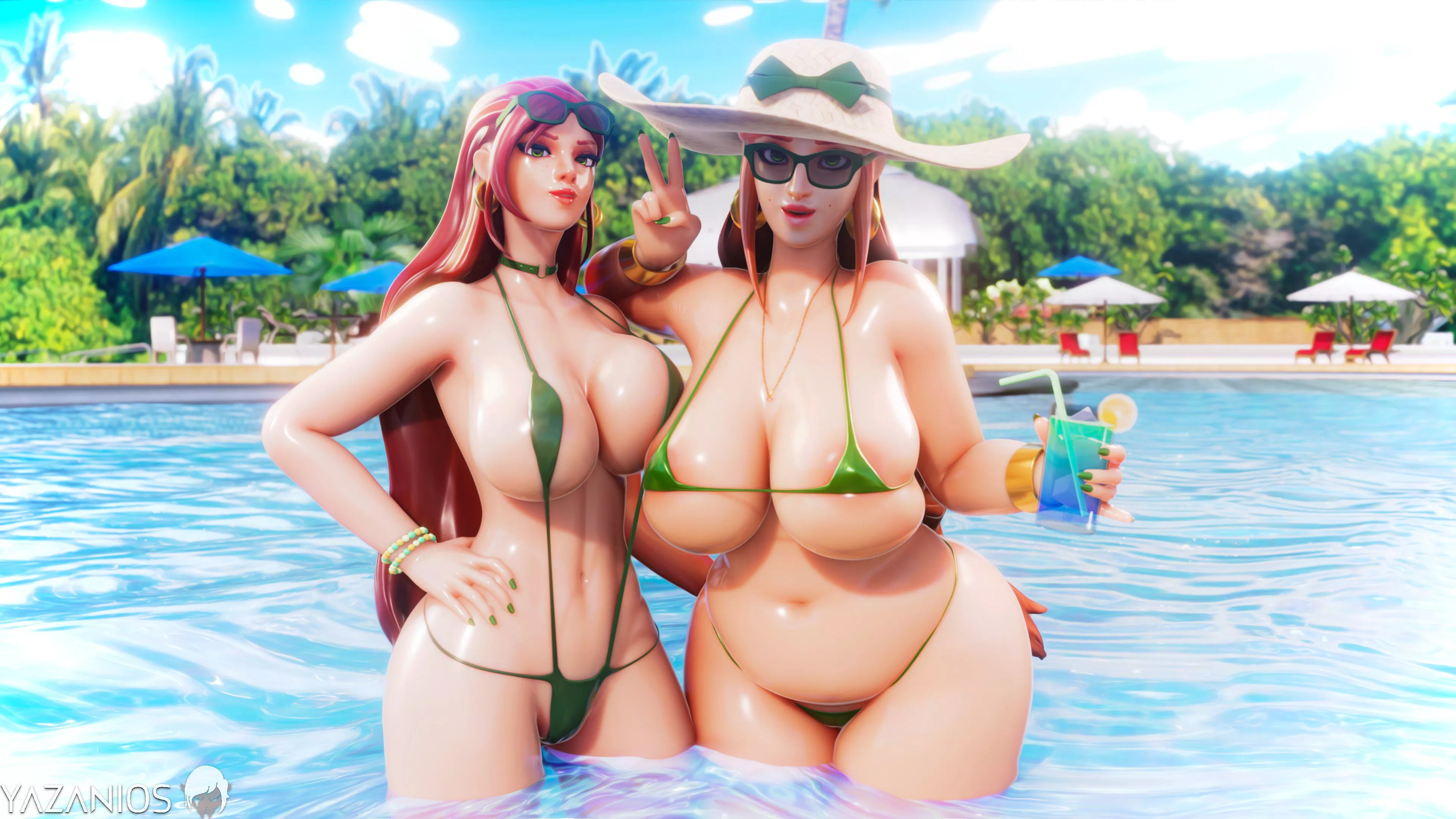 Cassie and her mom at the pool in super small bikinis (Yazanios)