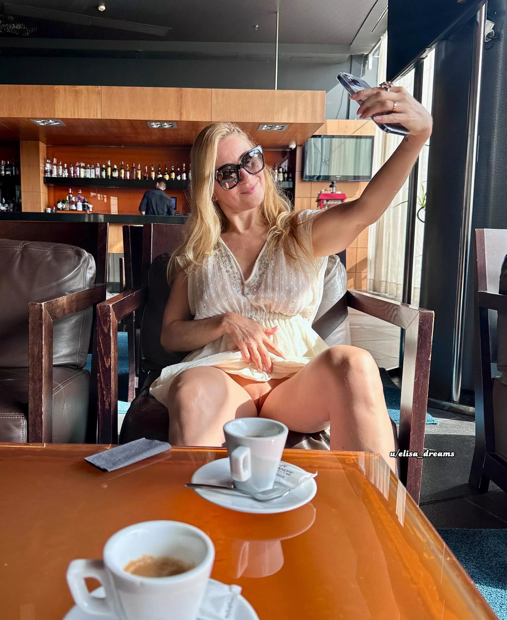 Flashing my pussy in a hotel lounge