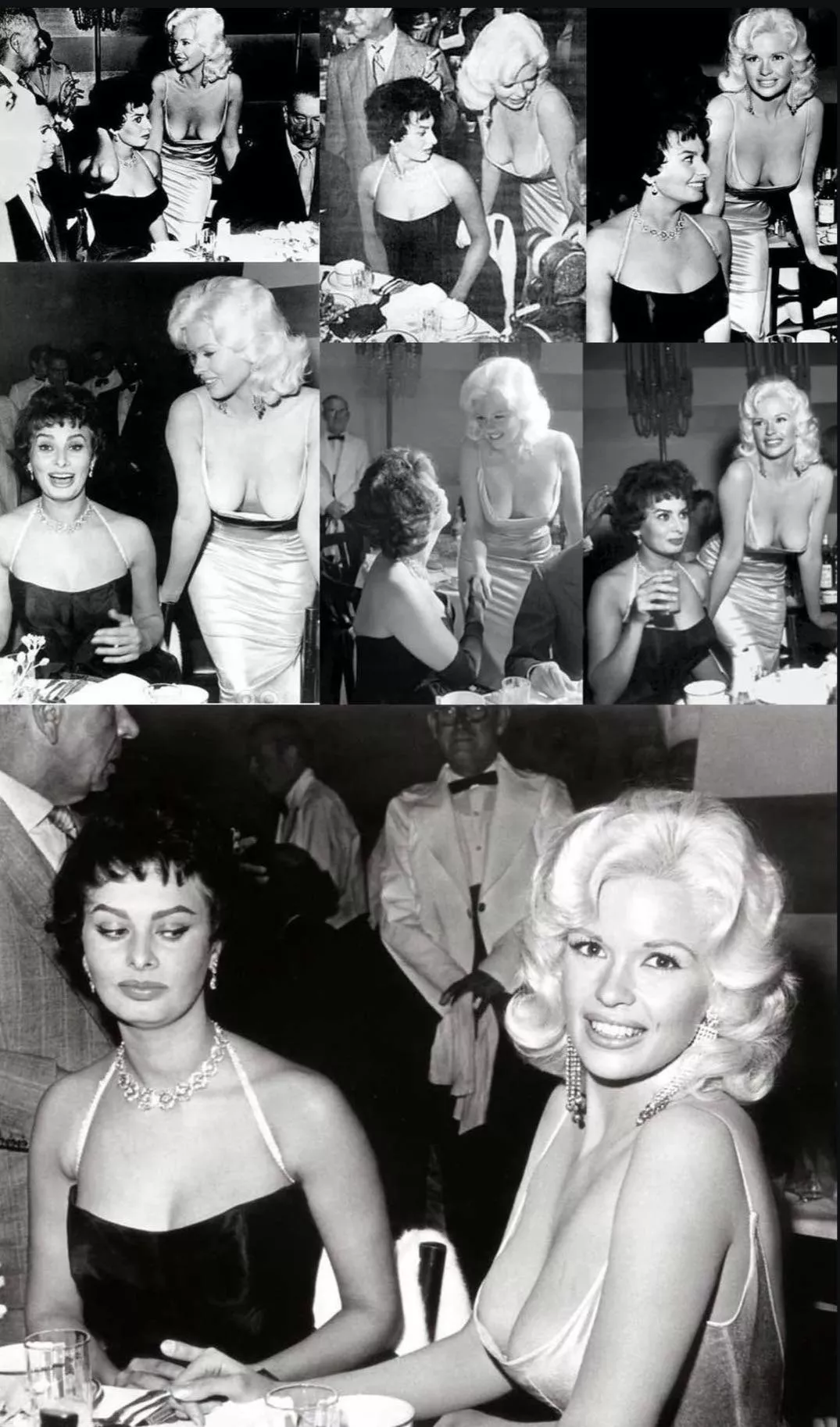 Sophia Loren and Jayne Mansfield at Romanoff’s restaurant in Beverly Hills, 1957