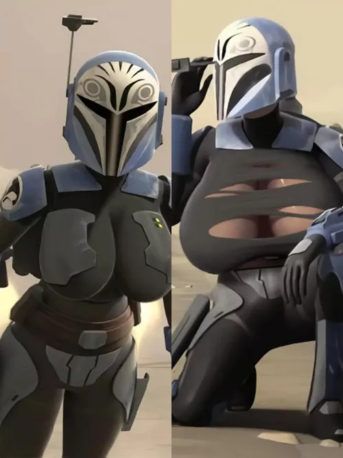 The armor couldn't withstand Bo-Katan's big tits and it tore (Unknown) 