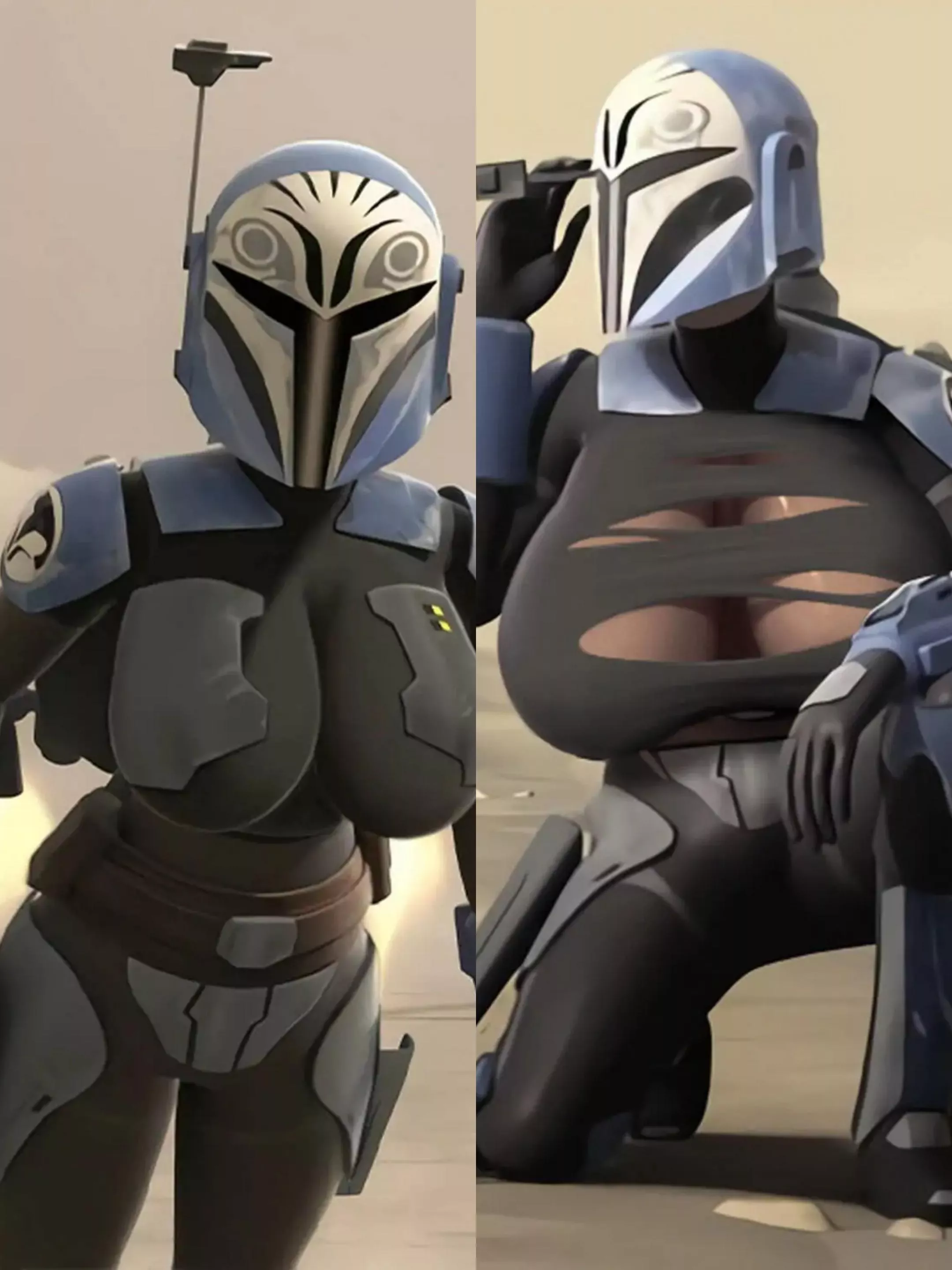 The armor couldn't withstand Bo-Katan's big tits and it tore (Unknown) 