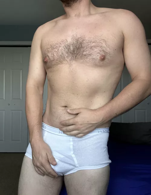 How does this hairy chested boy look in briefs :)