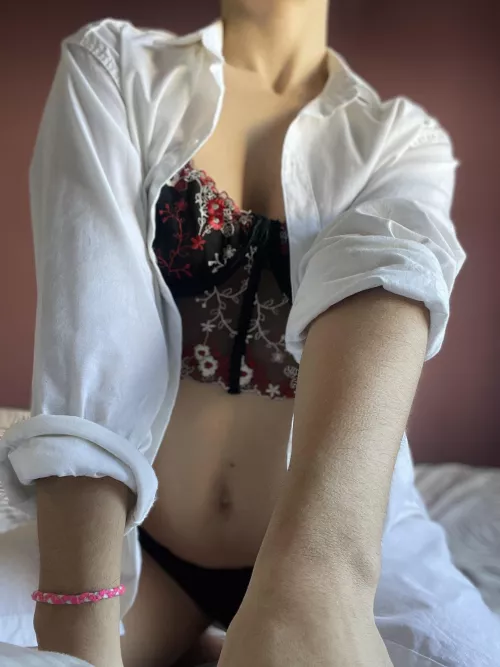 Do you like to find this lingerie under my plain shirt boss?