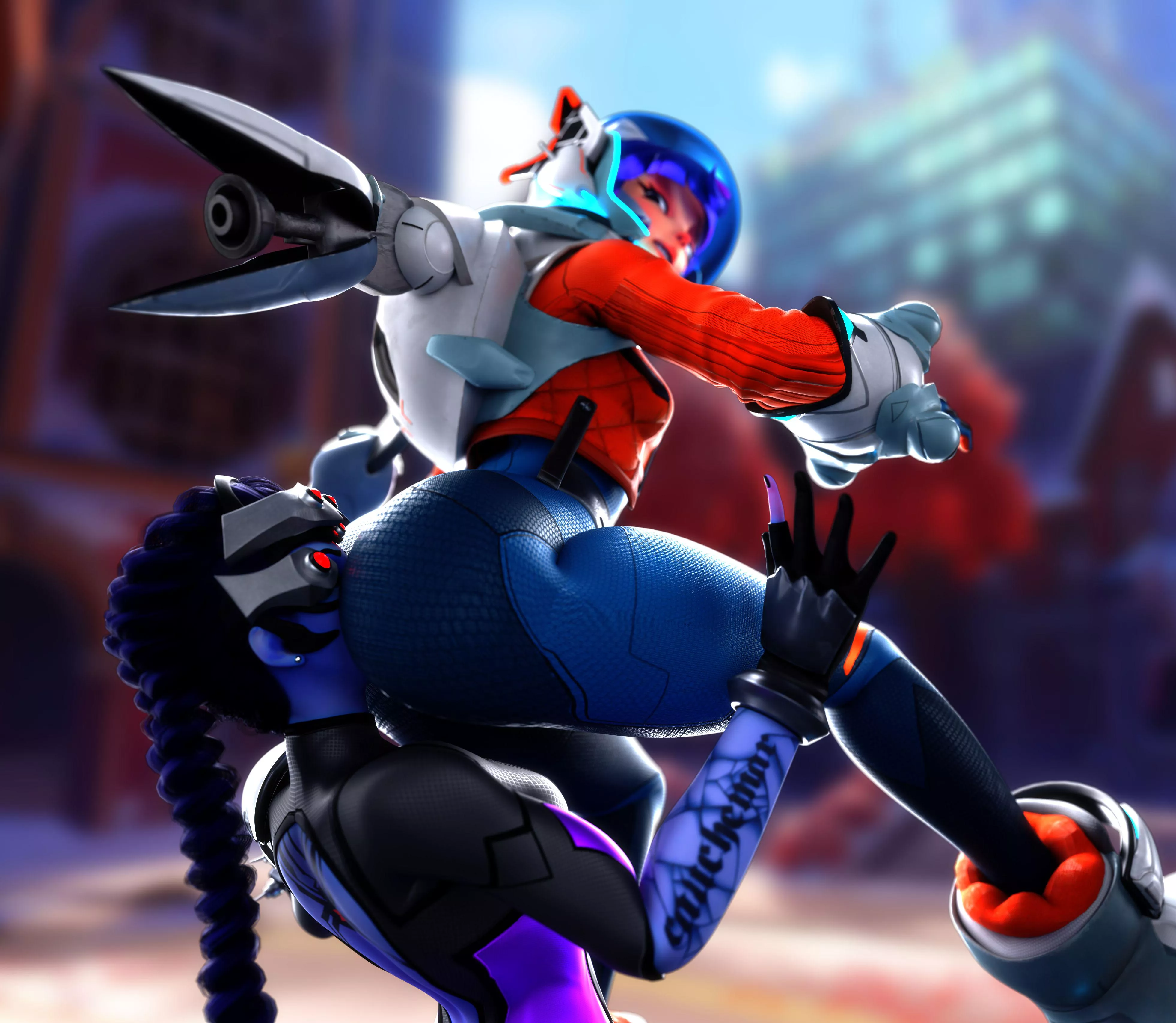 Juno's uses her Special Melee Attack on Widowmaker (crackedorb)