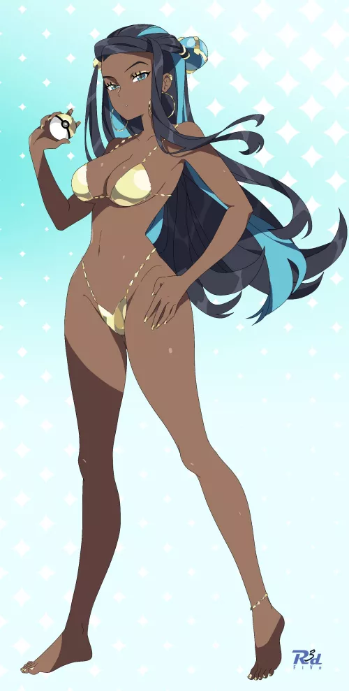 Nessa in a golden bikini