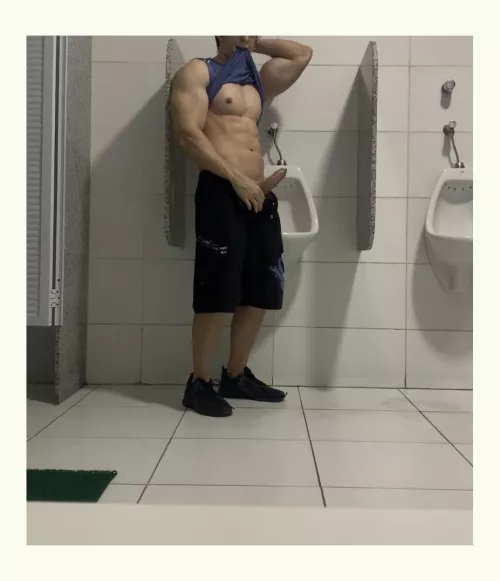 You're swallowing my dick in the middle of the gym bathroom and someone catch us. You keep sucking or eun away?