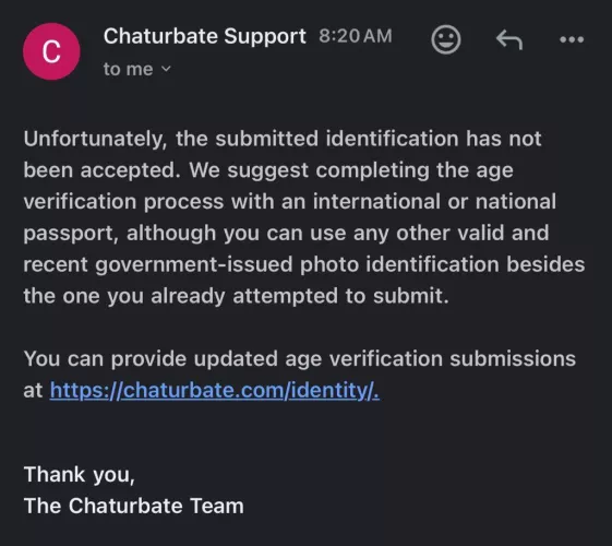 Chaturbate wont accept my only form of ID