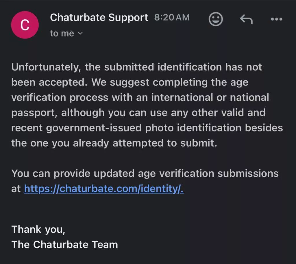 Chaturbate wont accept my only form of ID