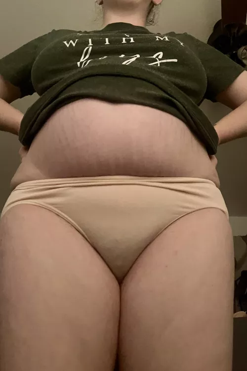 Front view of my granny panties freshly showered and in my pjs for the night🥰