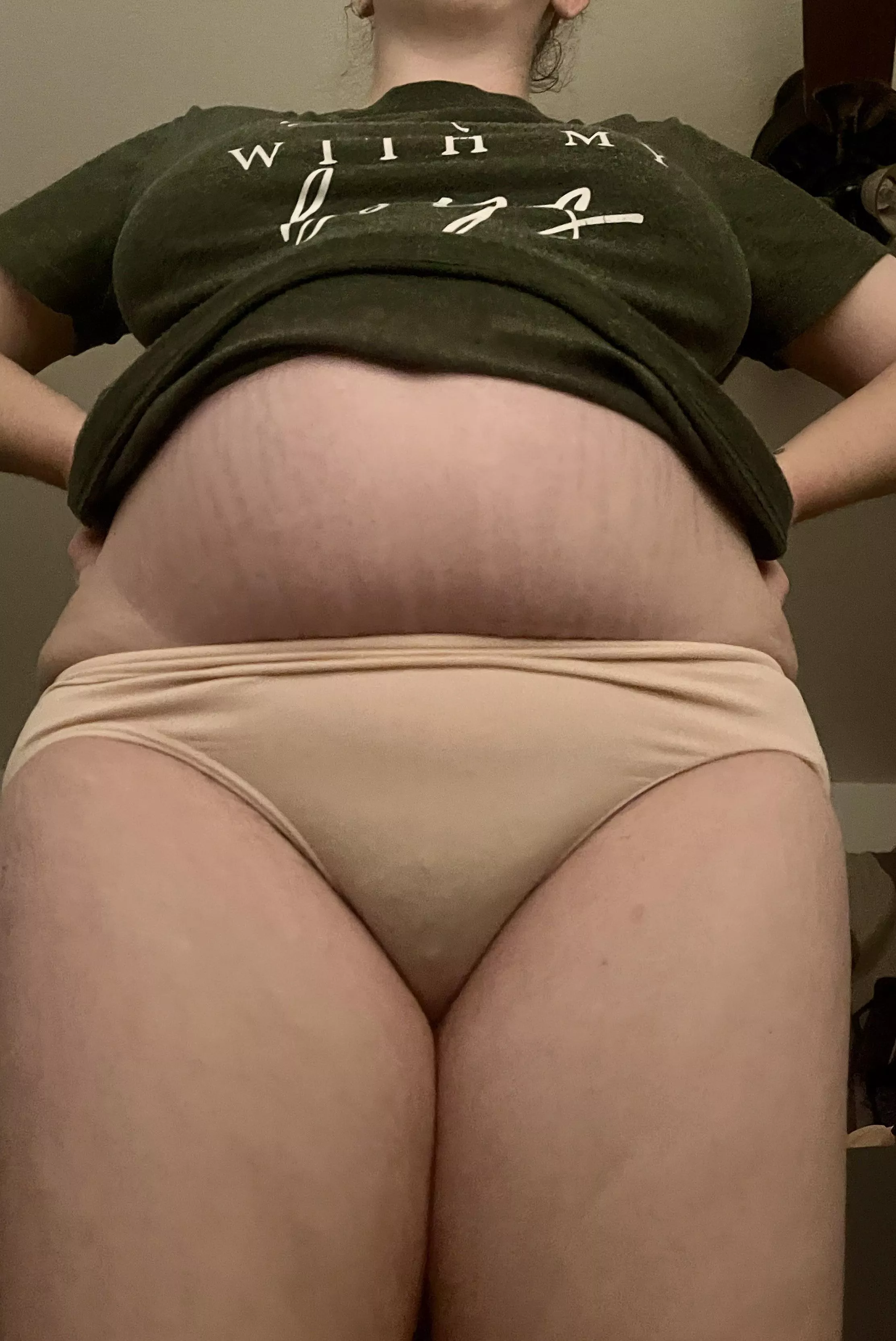 Front view of my granny panties freshly showered and in my pjs for the night🥰