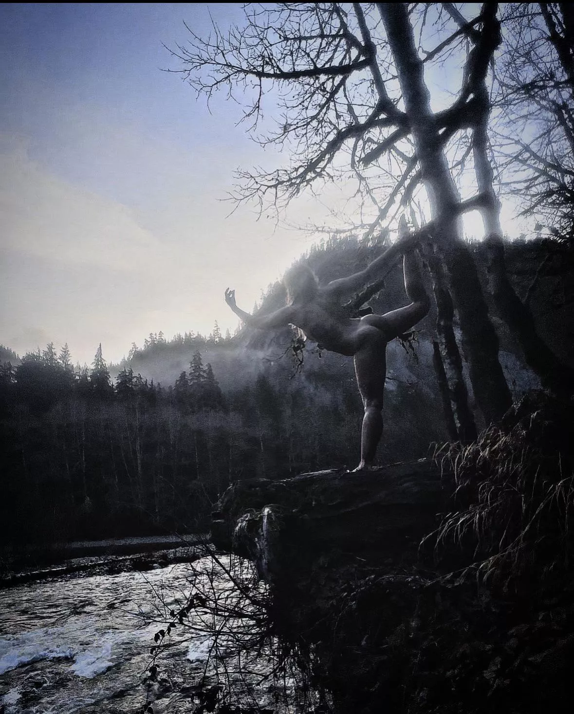 Dancers pose in the cold