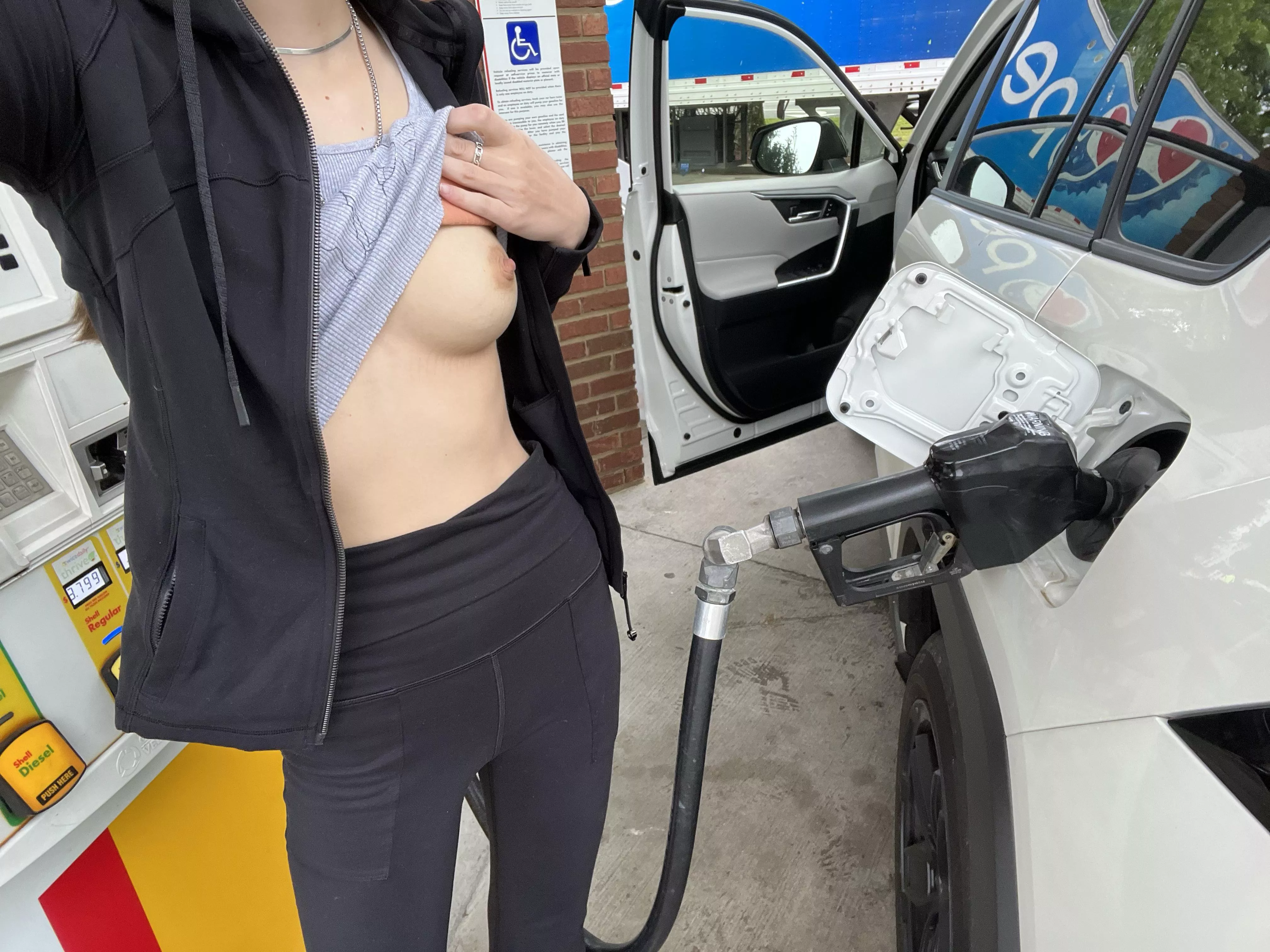 Pump your cock while I pump gas