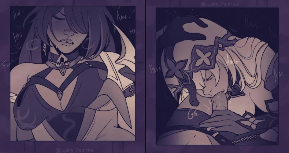 Acheron getting head from Black Swan (lady paprika) [Honkai: Star Rail]