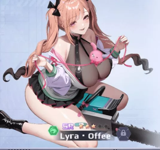 Yes, she has a chainsaw between her legs, in case you didn’t got it right the first time! 