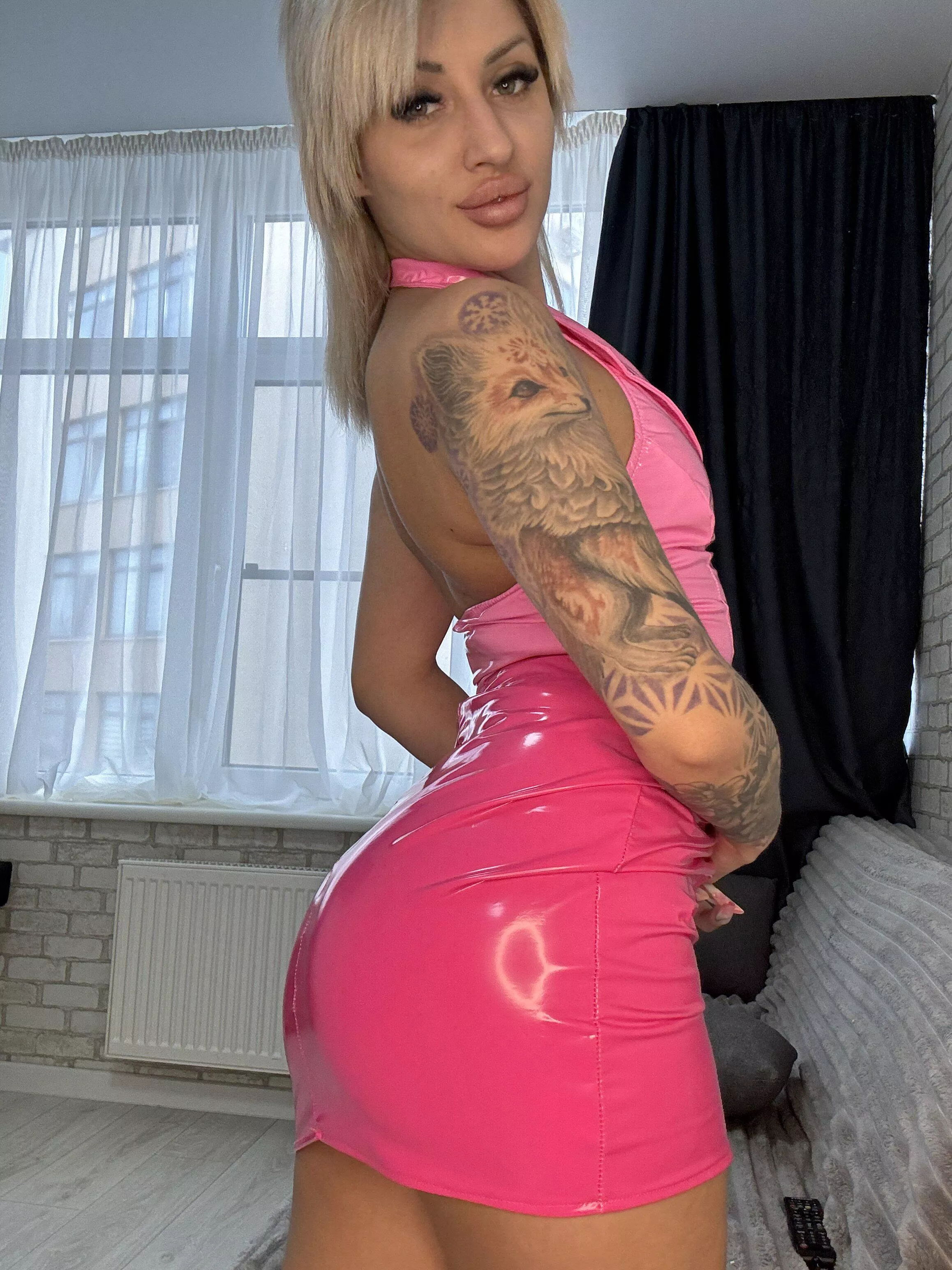 Glossy attire for a tempting encounter