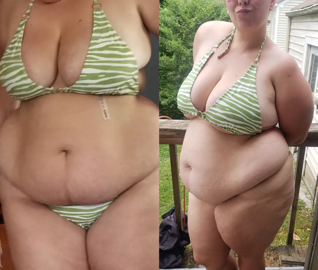 Same bikini, only one year apart!