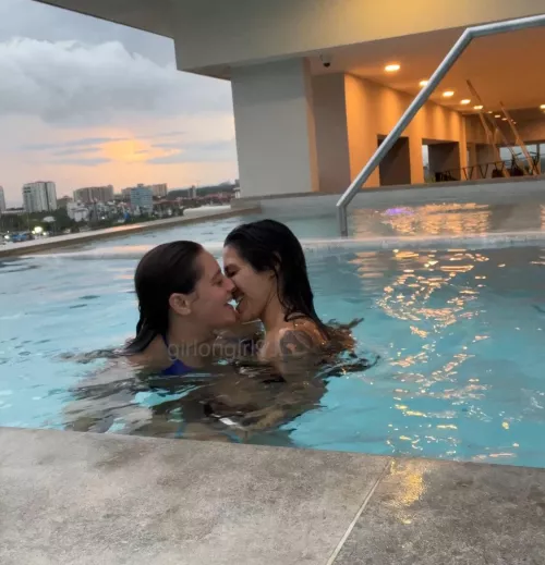 Kissing in our Airbnb pool