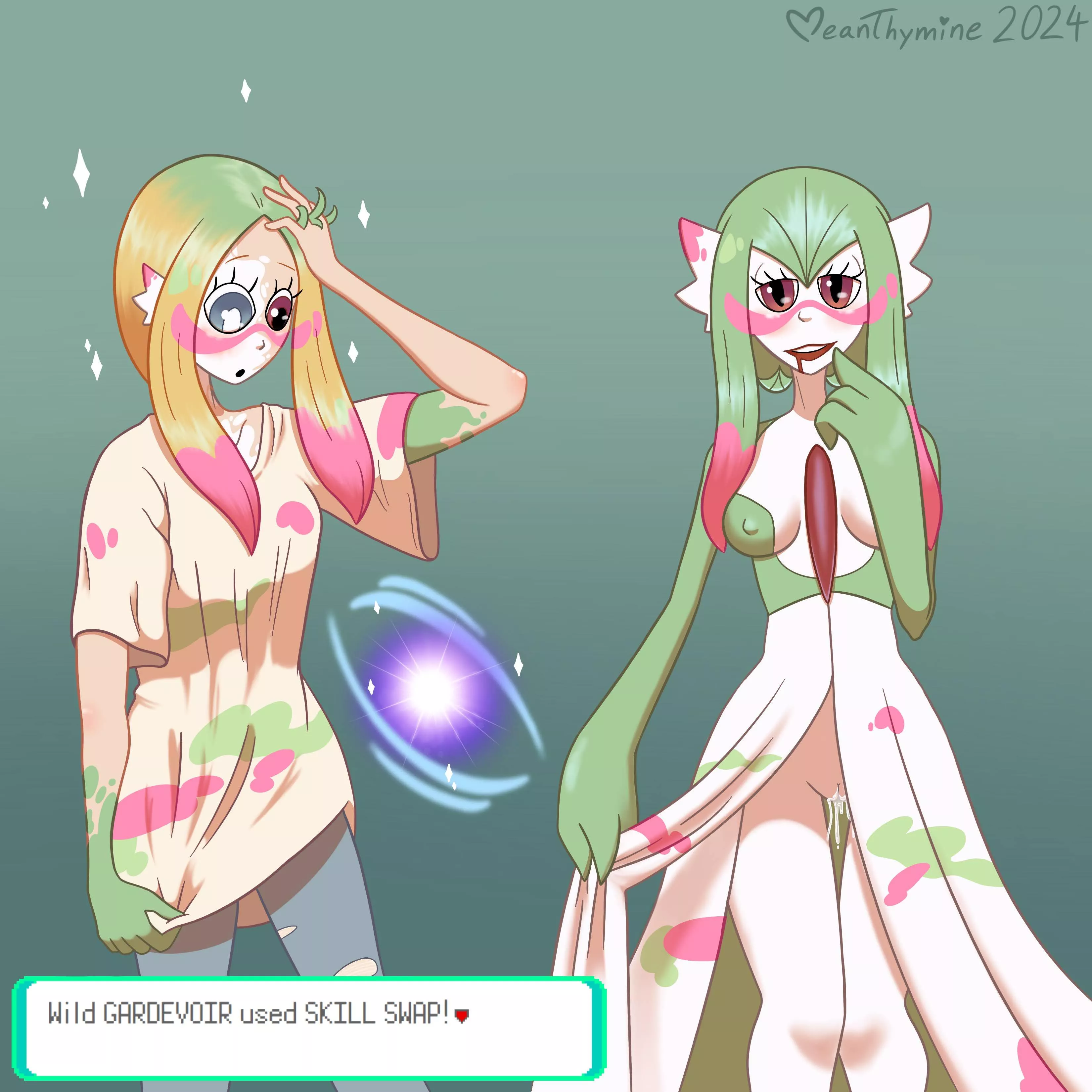 Mina gets wild (by MeanThymine) (human -> pokemon/gardevoir)