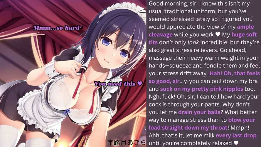 Your maid is here to relax you ♥ [Male POV] [Maid] [Blowjob]—Hentai Caption Challenge Day 1