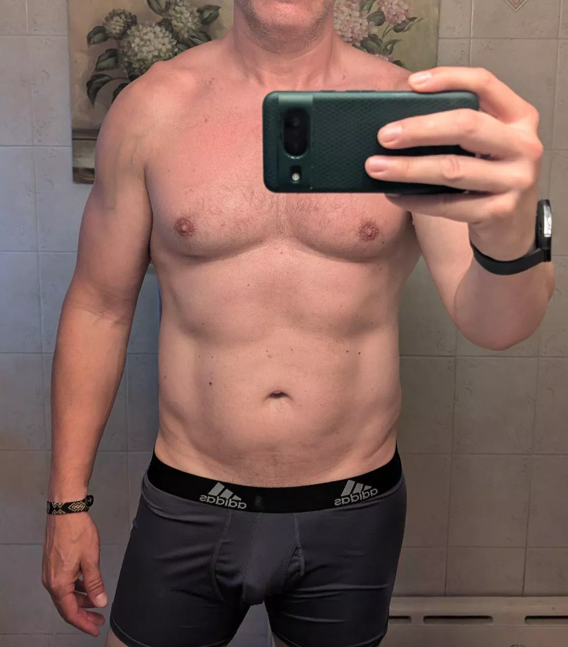 You're visiting a friend on summer break it's 5am and you can't sleep when the DILF of the house comes down to kitchen in his boxer briefs for coffee what do you do? [48]