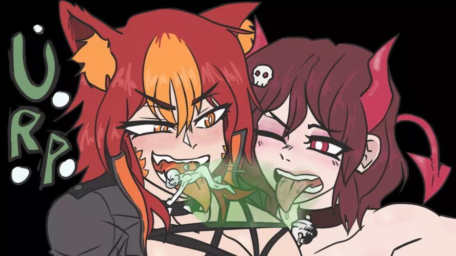 {Image} Stuck Between a Nasty Make Out Session! (Art by RedNotArtist) (OC on left by EmberTalks, OC on right by Ana Valens)