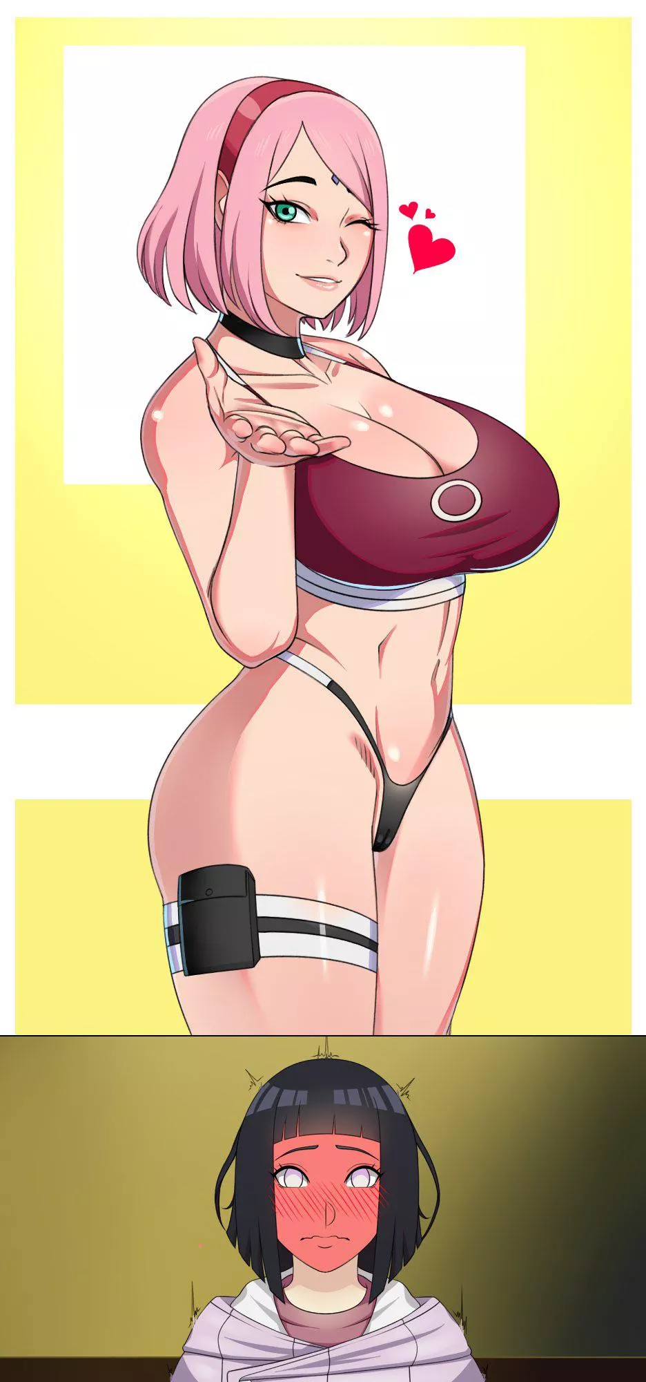 Sakura blows a kiss to her wife Hinata (donchibi) [Naruto]