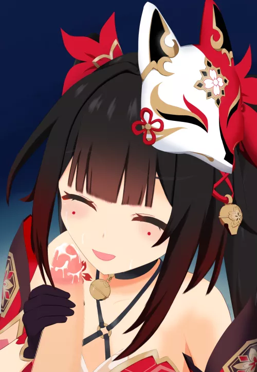 Mmmm... Your cock tastes great~ Did you have some pineapples ever since I told you it makes cum taste sweeter~? ehehe~ You're sooo great for that~