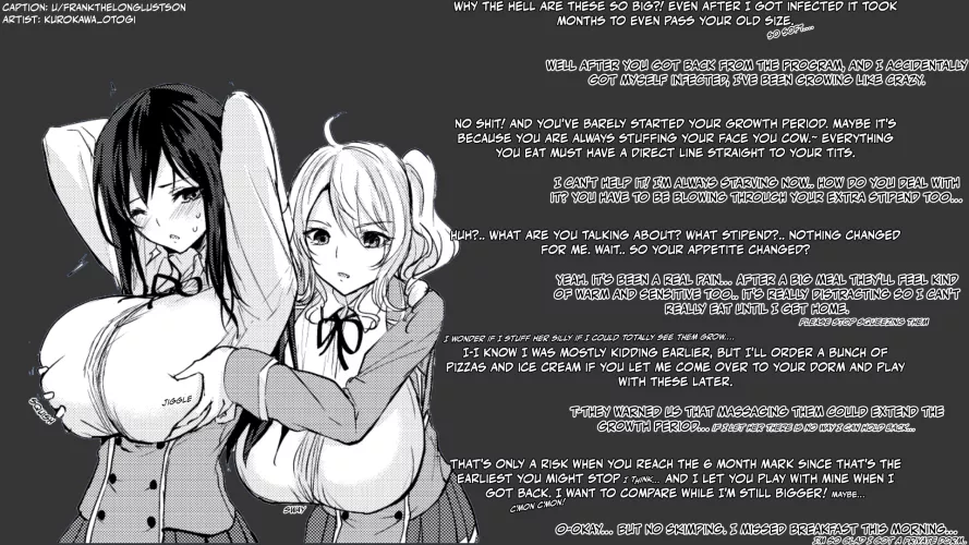 New bovine virus sweeps the world, and it takes some time to get used to the changes. artist: kurokawa_otogi [large breasts] [growing] [fondling] [implied yuri] [just roommates] [breast envy]