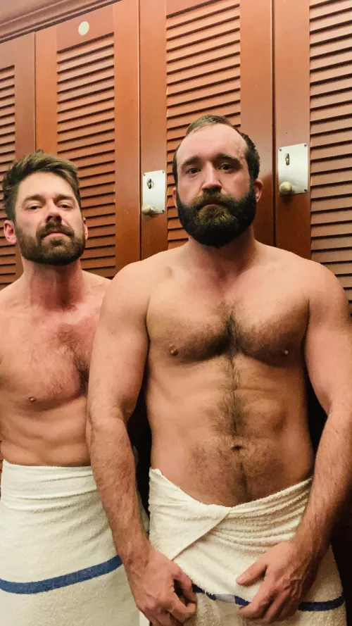 Bro time in the locker room