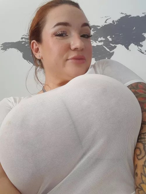 I love my huge tits in sheer tops