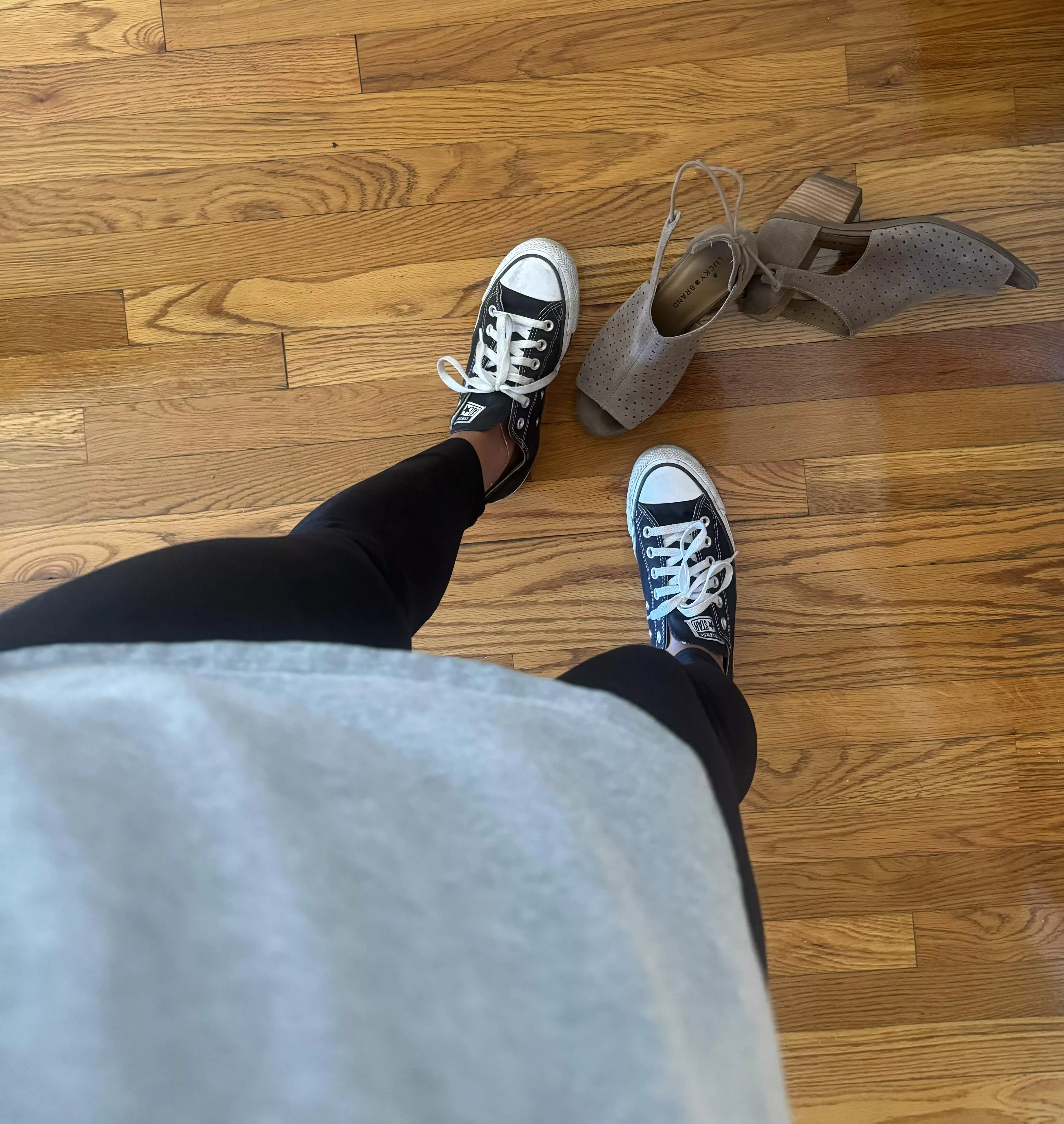 Yoga pants and chucks until duty calls for a dress and heels 