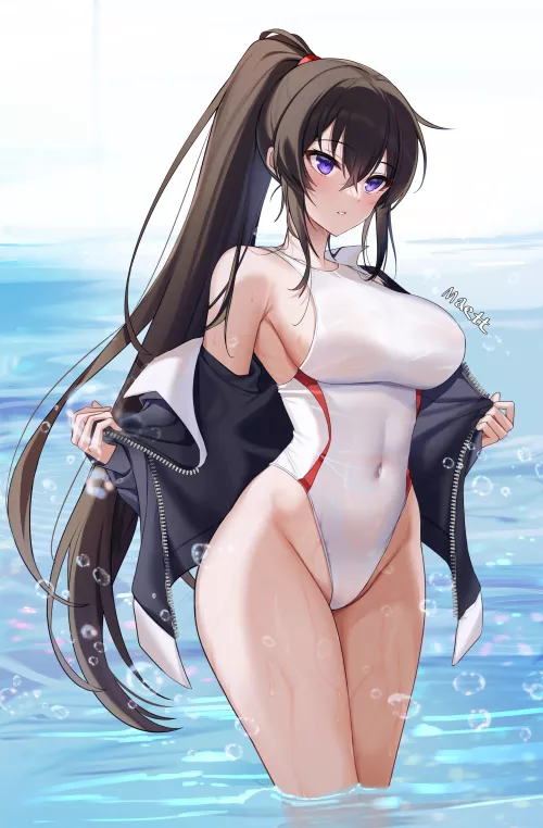 Yoo Mina pull off her jacket to flaunt her white swimsuit at the Beach [Counter:Side] (Maett)