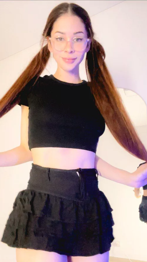 black skirt, pigtails up, waiting for ur adoration babe