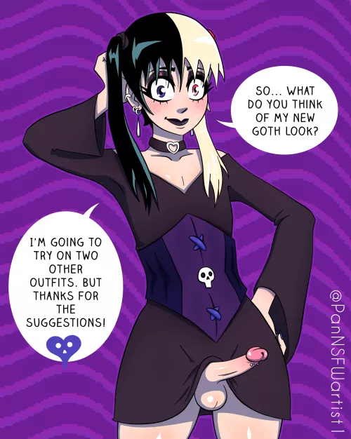 Amy, the Goth Femboy. 1 of the 3 versions chosen by YOU (@PanNSFWartist1) [OC] 