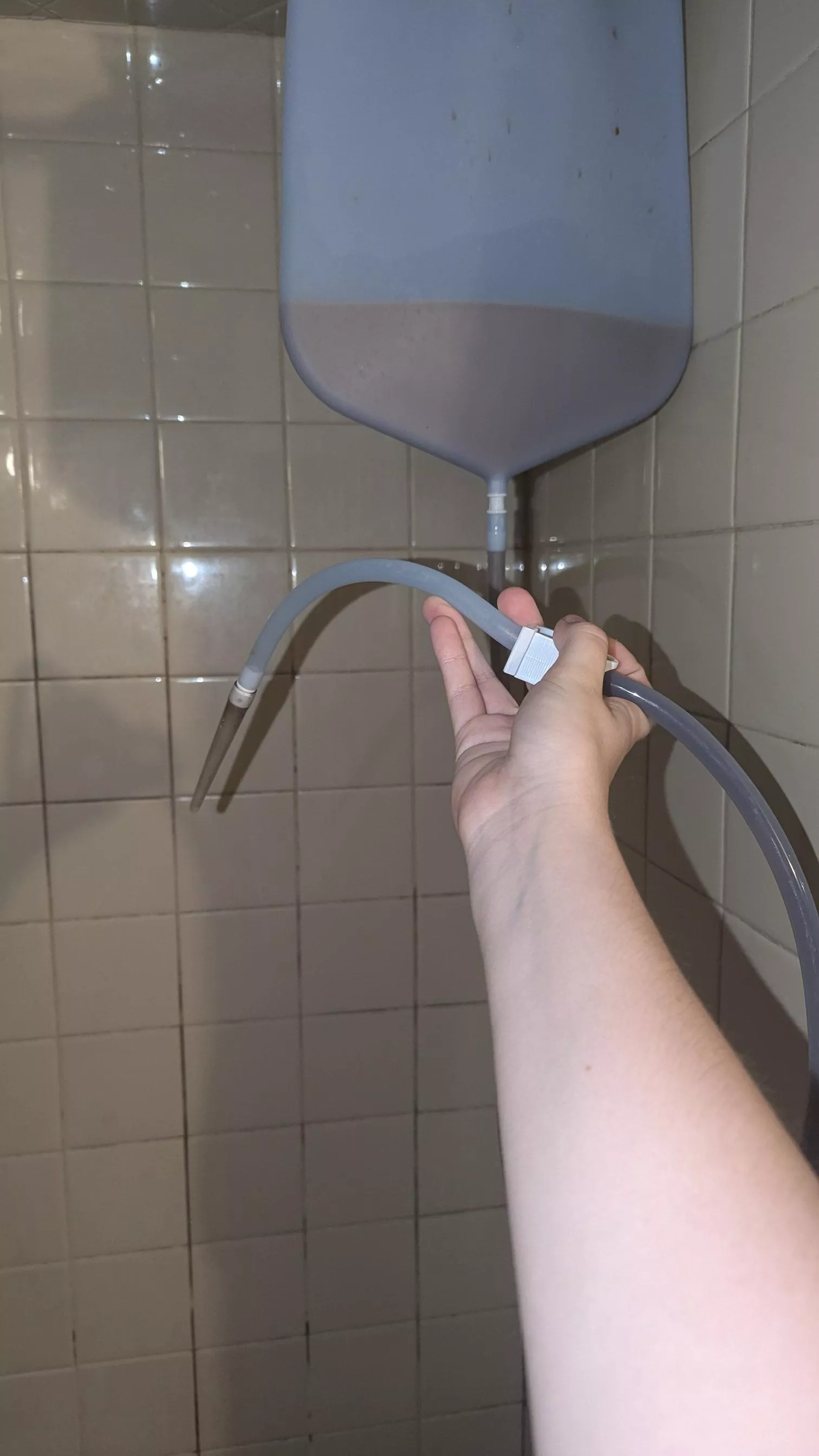 First enema of the day, 500ml of milk and coffee combined!