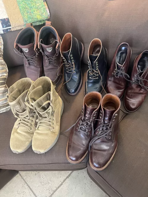 Boots for sale Red Wing Chukas 11DRed Wing Irish Setter Moc Toes 11.5EE Marmomt Tactical 12.5 D Parkhurst Moc Toes 11E Grant Stome Ottawas 11e I wear an 11.5 EE sizes ranges 11E DM me prices range from 100 to 250.   Grant Stone and Parkhurst have barely 