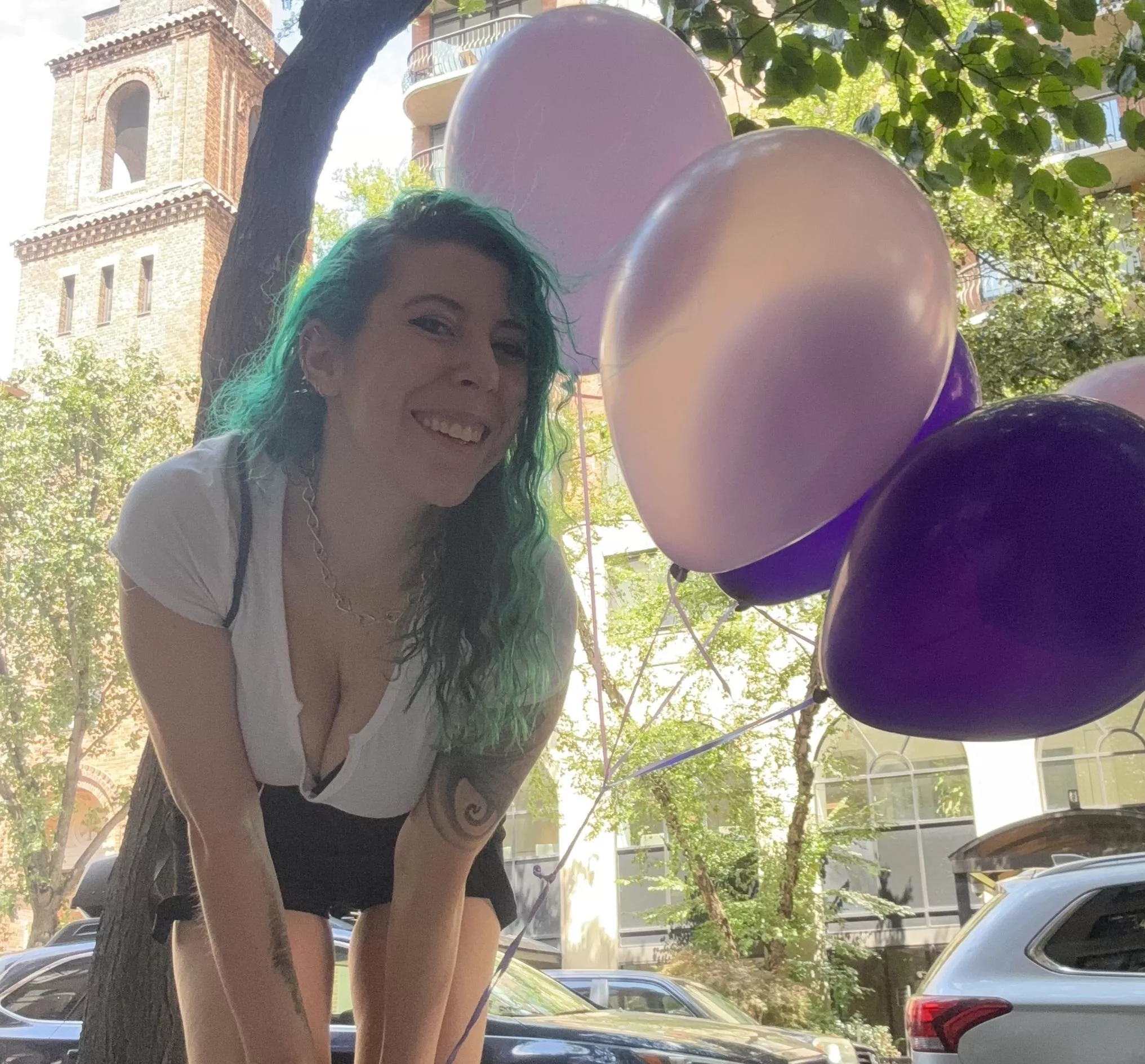 Cute with balloons cleavage