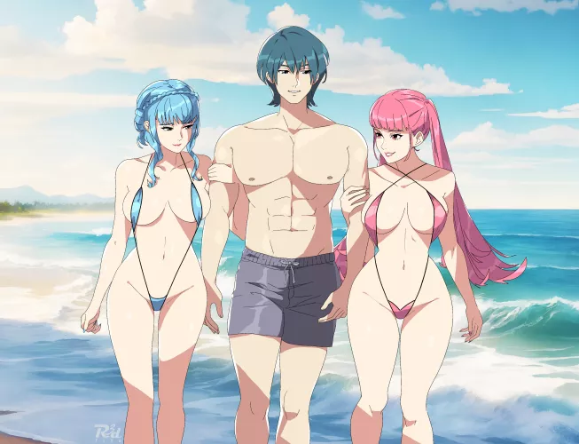 Hilda got her girlfriend Marianne a tiny sling bikini so they could better seduce Byleth (R3dfive)