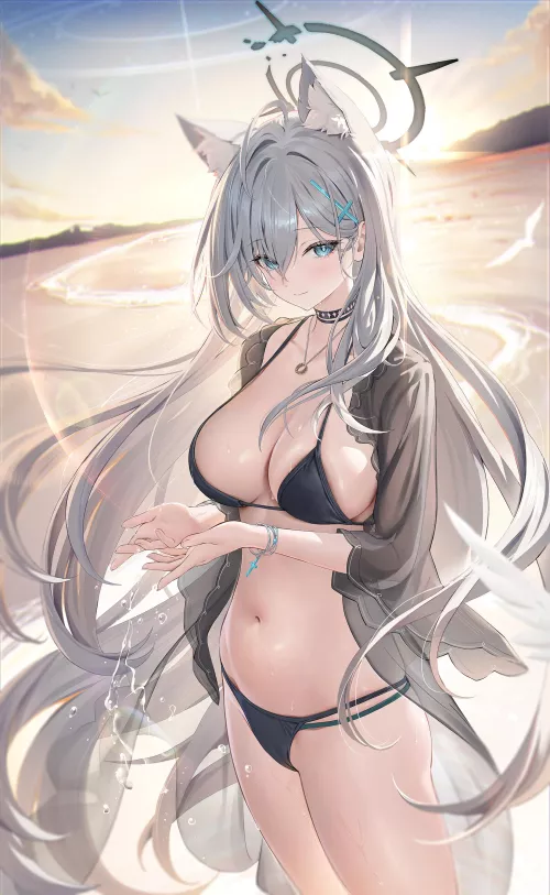 Shiroko Terror relishing at the beach and sunset (ほうき星 / houk1se1) [Blue Archive]