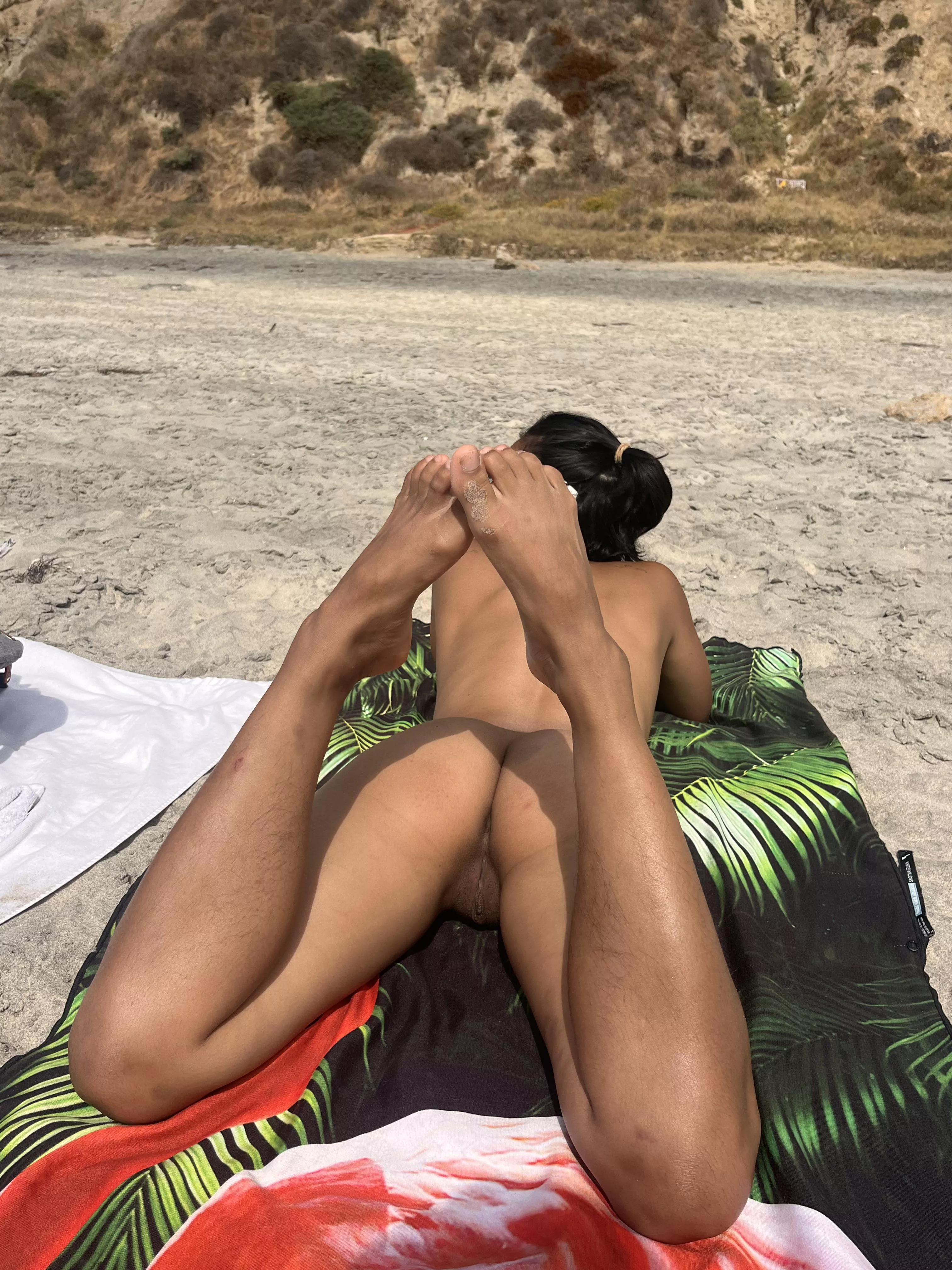 spreading my legs to give her some sunshine 