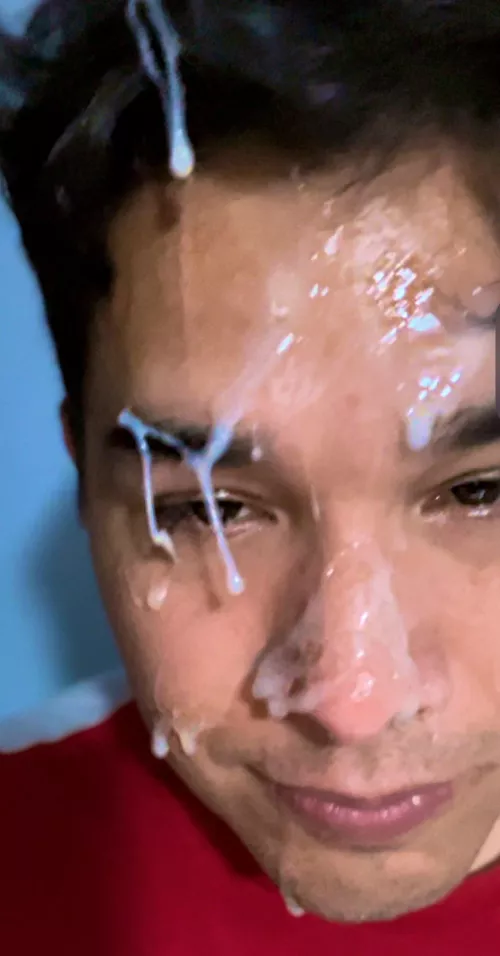 Before: Full balls. After: Covered face with cum