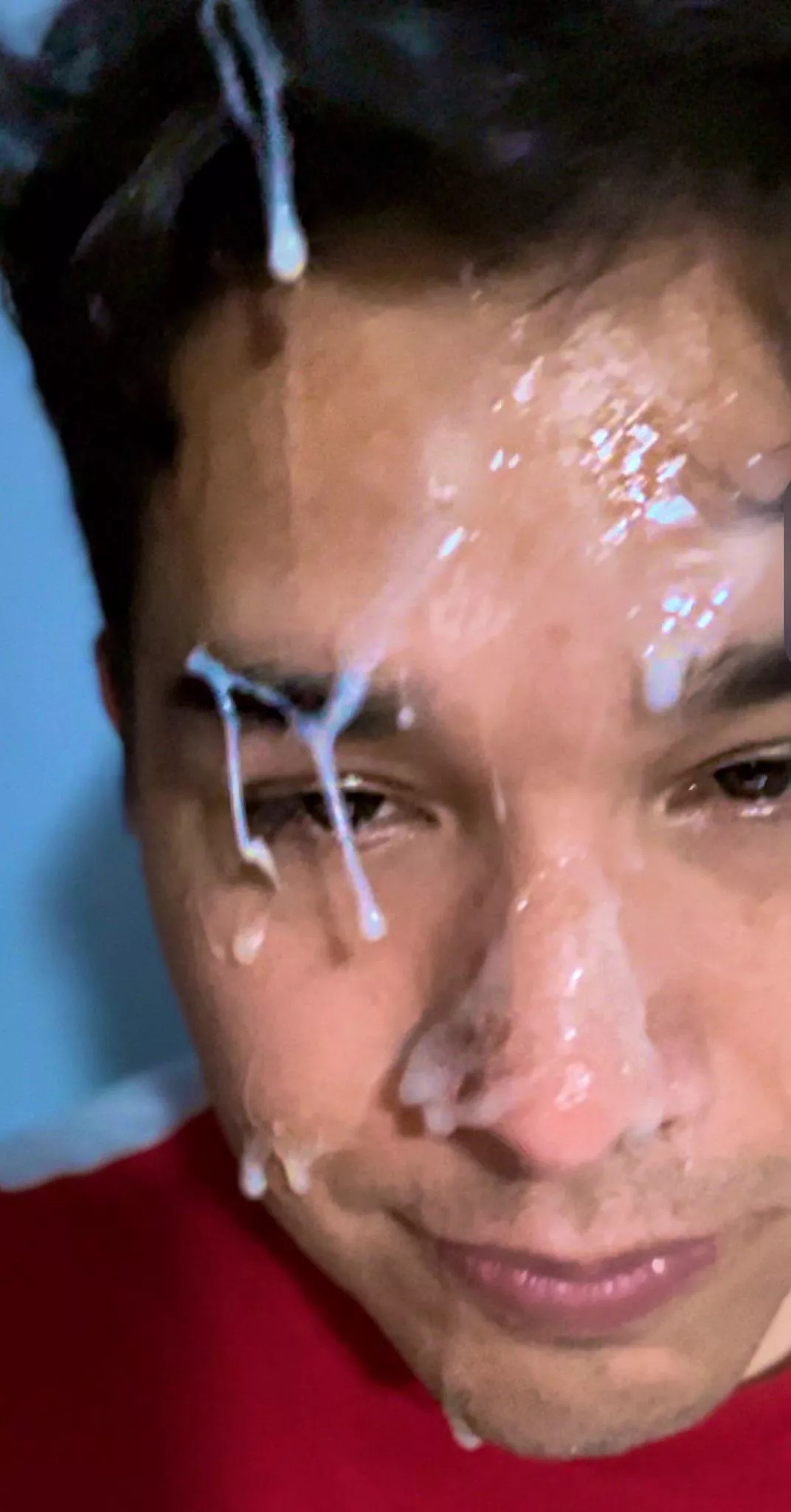 Before: Full balls. After: Covered face with cum