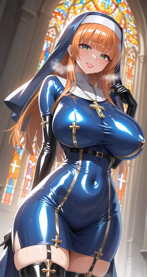 Blue Latex Nun