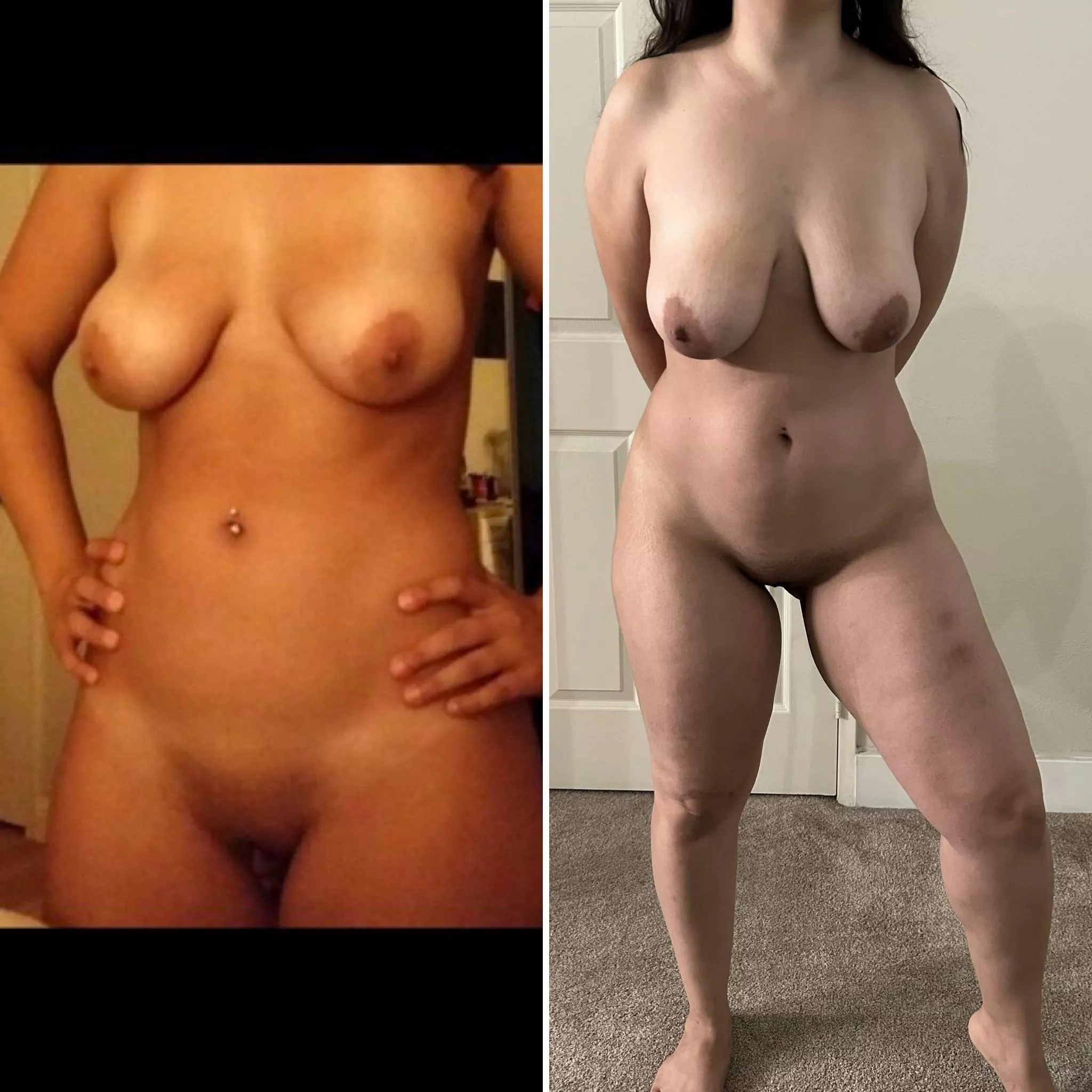 [F] 32/5’2/151lbs. This is 18 vs 32. 2 kids later and the stress of life 😭